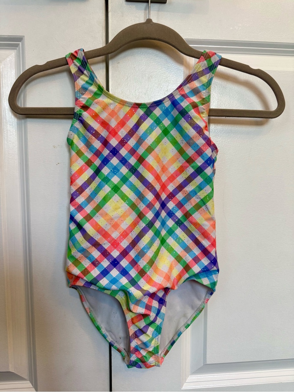 Girls Rainbow Plaid One-Piece Swimsuit